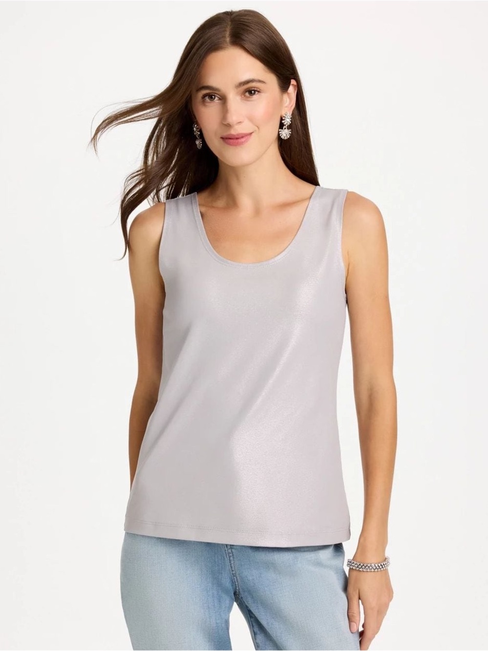 Chico's Silver Foiled Shimmer Scoop Neck Tank Size Large